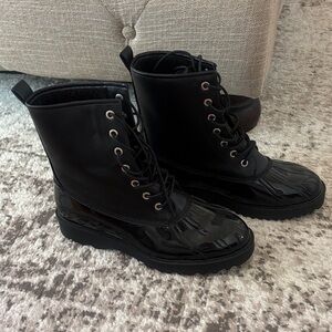 JustFab Glossy Black Combat Boots